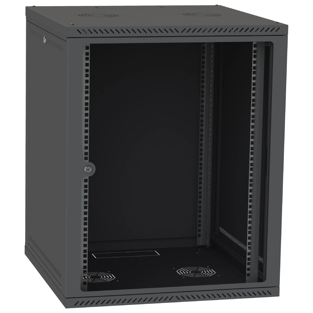 IPCOM 15U 600x600 Шафа телекомунікаційна двері скло (чорна)
