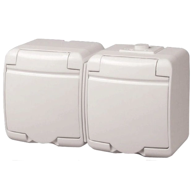 ETI Hermetics 4668019 Розетка 2-на з з/к Schuko RHE-2s(біла/біла кришка, IP54)