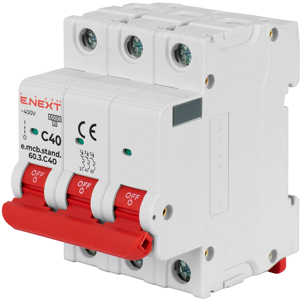 Enext e.mcb.stand.60.3.C40, 3р, 40А, C, 6кА Модульний автоматичний вимикач Enext e.mcb.stand.60.3.C40, 3р, 40А, C, 6кА Модульний автоматичний вимикач