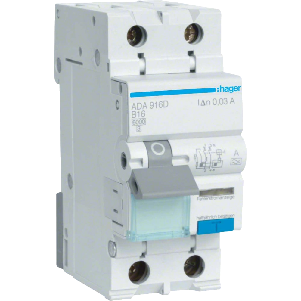 Hager ADA916D Дифавтомат 1P+N, 6kA, B-16A, 30mA, A