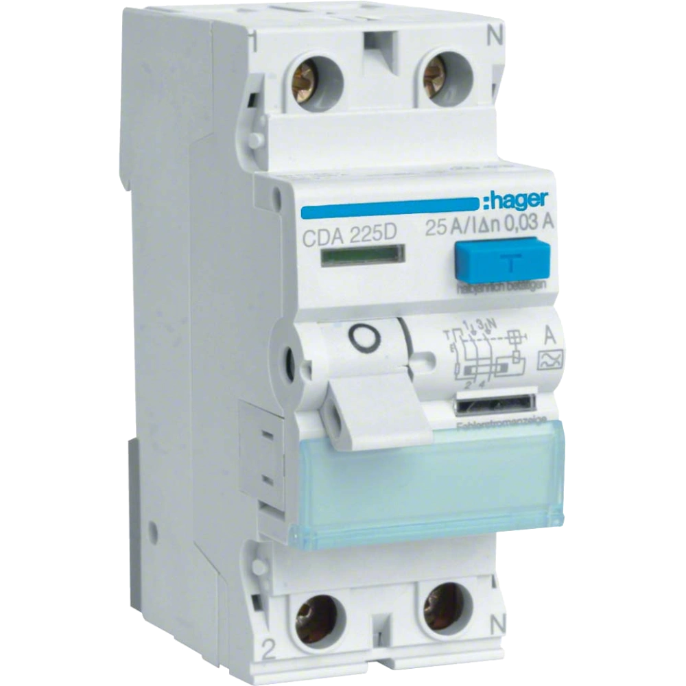 Hager CDA225D Диференціальне реле 2P, 6kA, 25A, 30mA, A