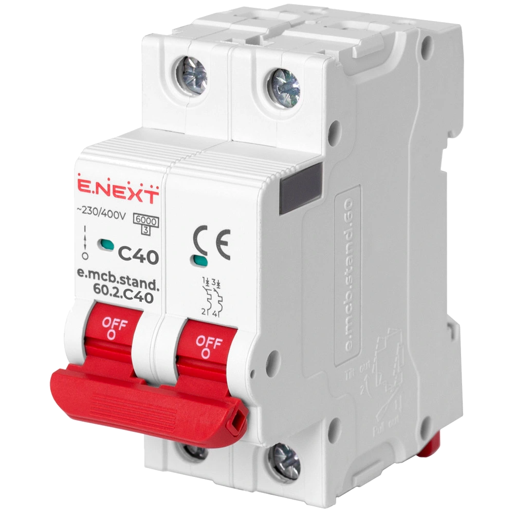 Enext e.mcb.stand.60.2.C40, 2р, 40А, C, 6кА Модульний автоматичний вимикач